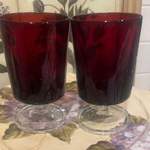 Vintage Luminarc Arcoroc France Ruby Red Stemmed Goblets